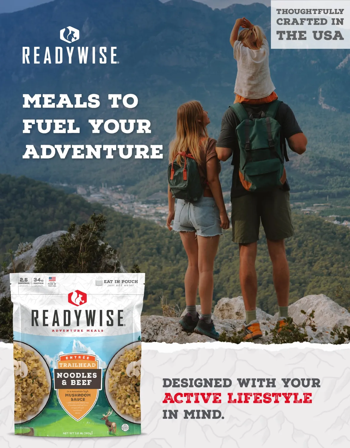 ReadyWise Adventure Meal Noodles & Beef with Mushroom Sauce, 2 Servings – Freeze-Dried MRE for Emergency Preparedness, Camping, Hiking, Backpacking, Survival Food, Long-Term Storage, and Disaster Readiness