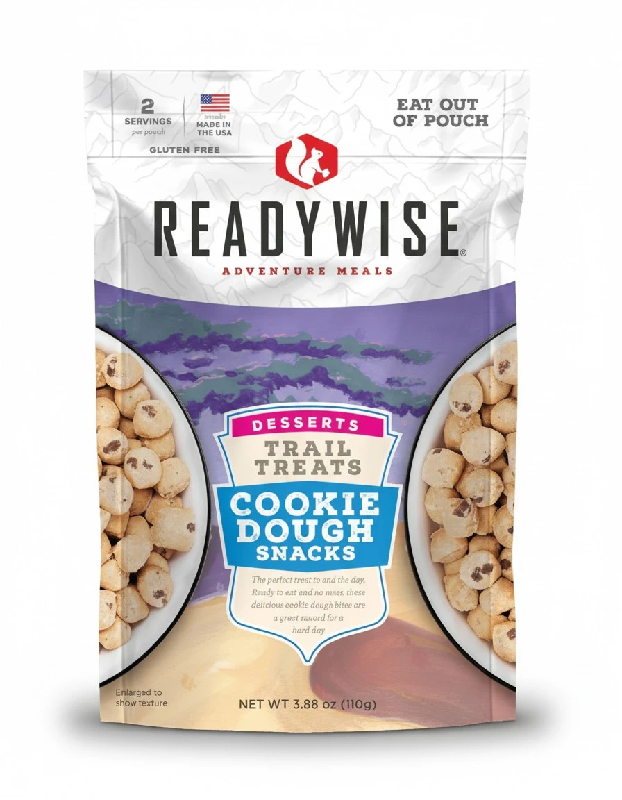 READYWISE - Outdoor Cookie Dough Trail Treats, 2 Servings, Pack of 1, Emergency Preparedness, Freeze Dried Food, MRE, Snack Pack, Survival Food, Emergency Food for Backpacking, Camping, and Hiking