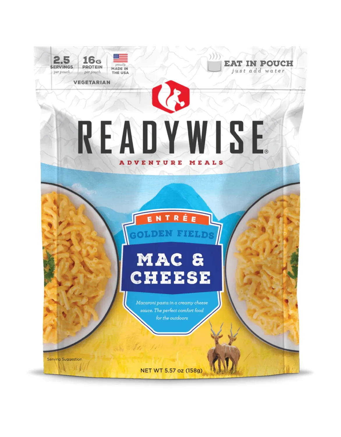 ReadyWise Adventure Meal Mac & Cheese, 2 Servings – Freeze-Dried MRE for Emergency Preparedness, Camping, Hiking, Backpacking, Survival Food, Long-Term Storage, and Disaster Readiness