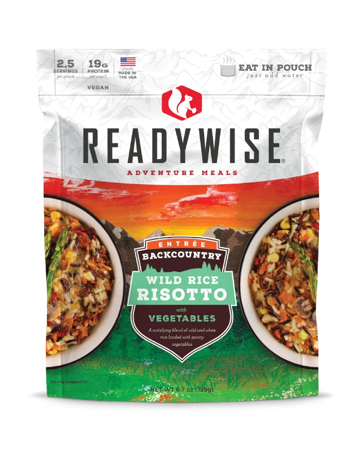 READYWISE - Adventure Meal, Wild Rice Risotto, 2 Servings, Pack of 1, Emergency Preparedness, Freeze Dried Food, MRE, Snack Pack or Emergency Food, Backpacking, Camping, Hiking, and, Survival Food