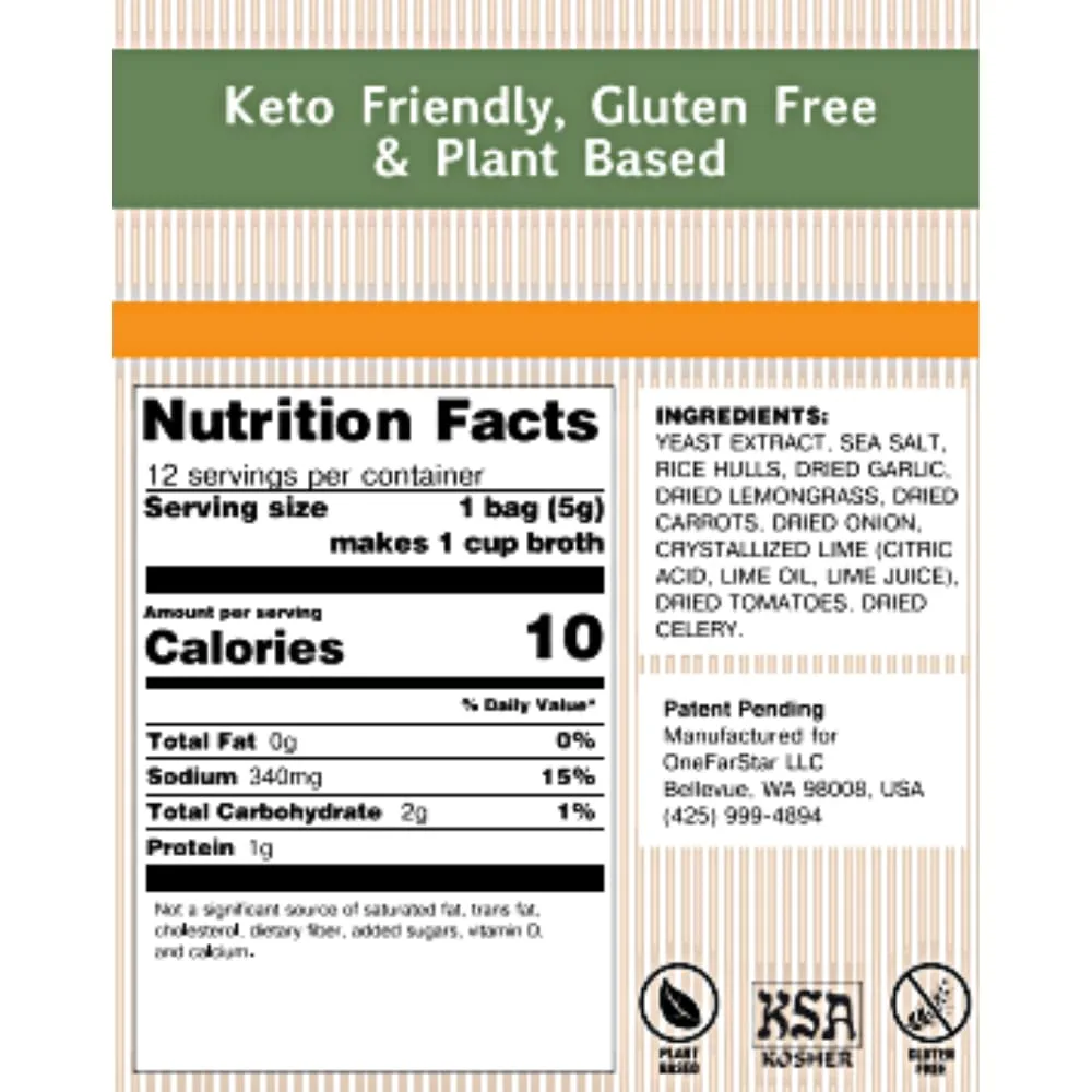Millie’s Sipping Broth - Vegetable Broth -Natural-Gluten Free-Keto Friendly Thai Lemongrass 12 Count Box (2-Pack)