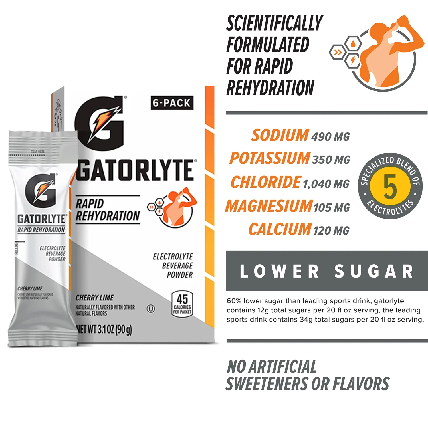Gatorade Gatorlyte Powder Cherry Lime, 16.9oz, (Pack of 6)