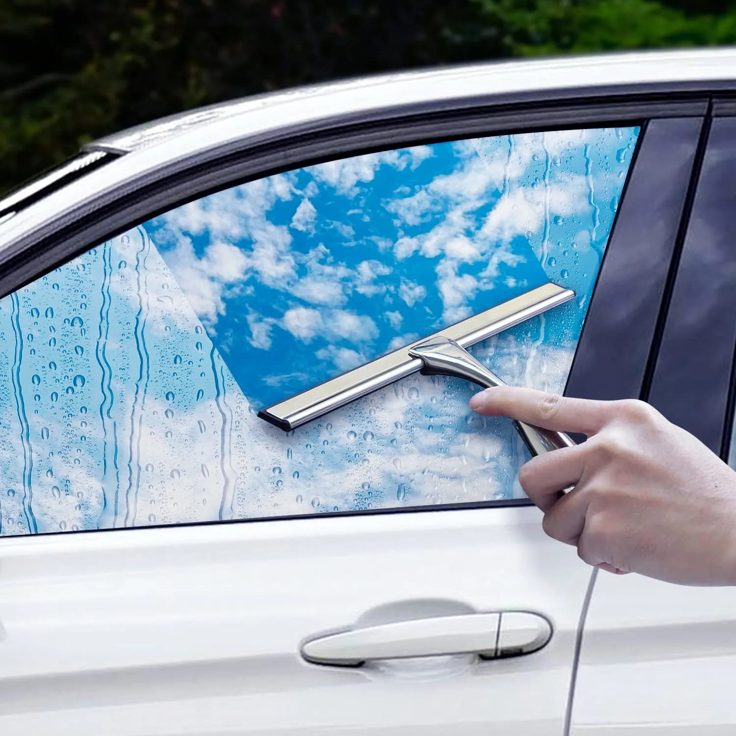 10-inch Stainless Steel Shower Squeegee for Glass Doors, Silver Squeegee for Shower Glass with Hook, Water Wiper, Bathroom Squeegee, Water Wiper for Tile Wall Car Mirror Door