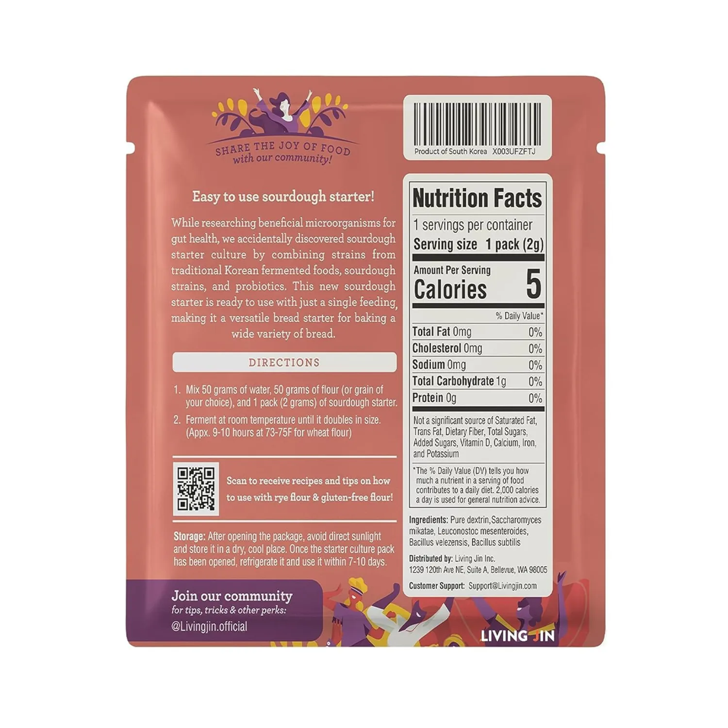 Sourdough Starter Culture (1 packet), Gluten Free Sourdough Starter Culture, Ready to Use Sour Dough Starter with One-time Feeding, Gluten-Free, Easy to Use, Vigorous Fermentation, Breakdown Gluten