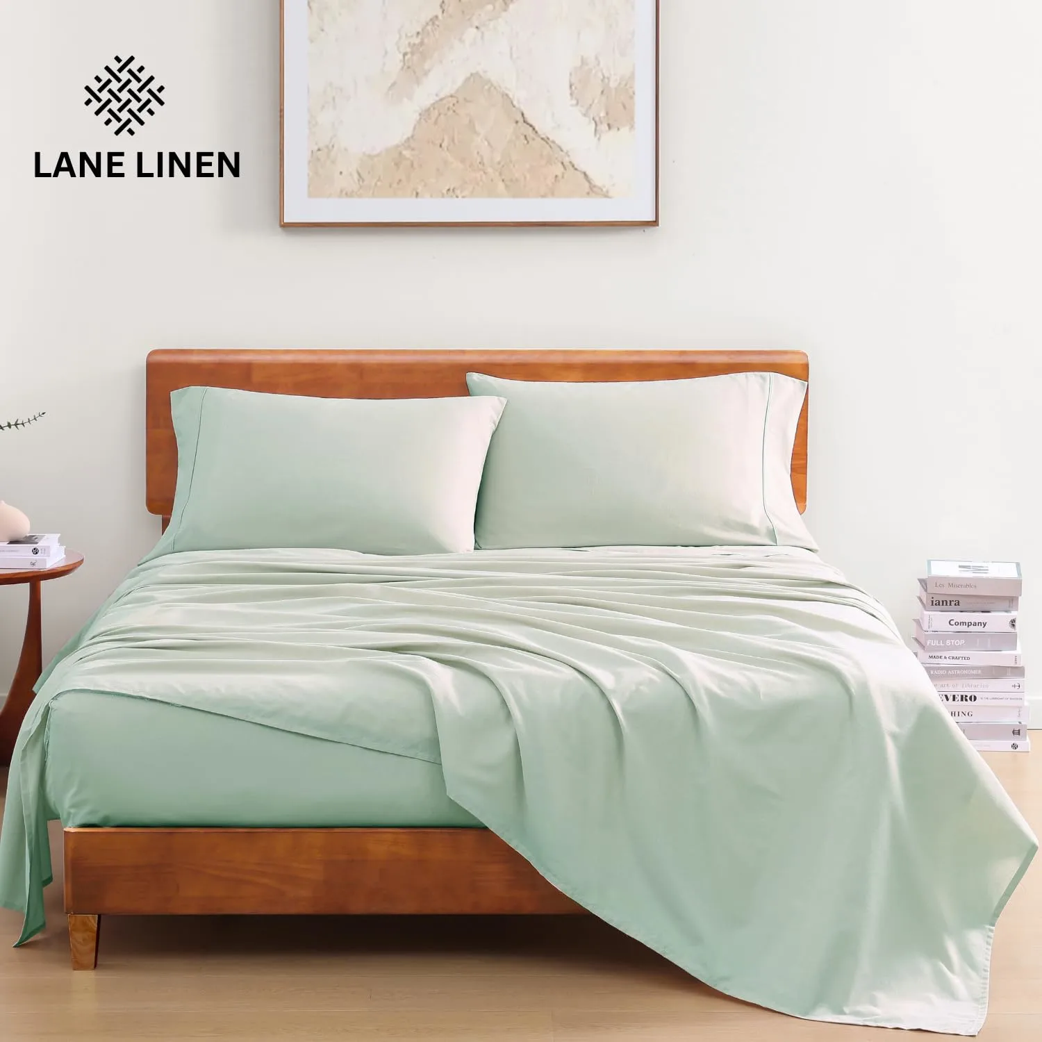 LANE LINEN 100% Organic Cotton Full Sheets Set, Soft & Comfy Percale Weave Fully Elasticized Reinforced Seams Sustainably Produced Oeko Tex Certified Deep Pocket Cotton Full Size Sheet - Cool Blue