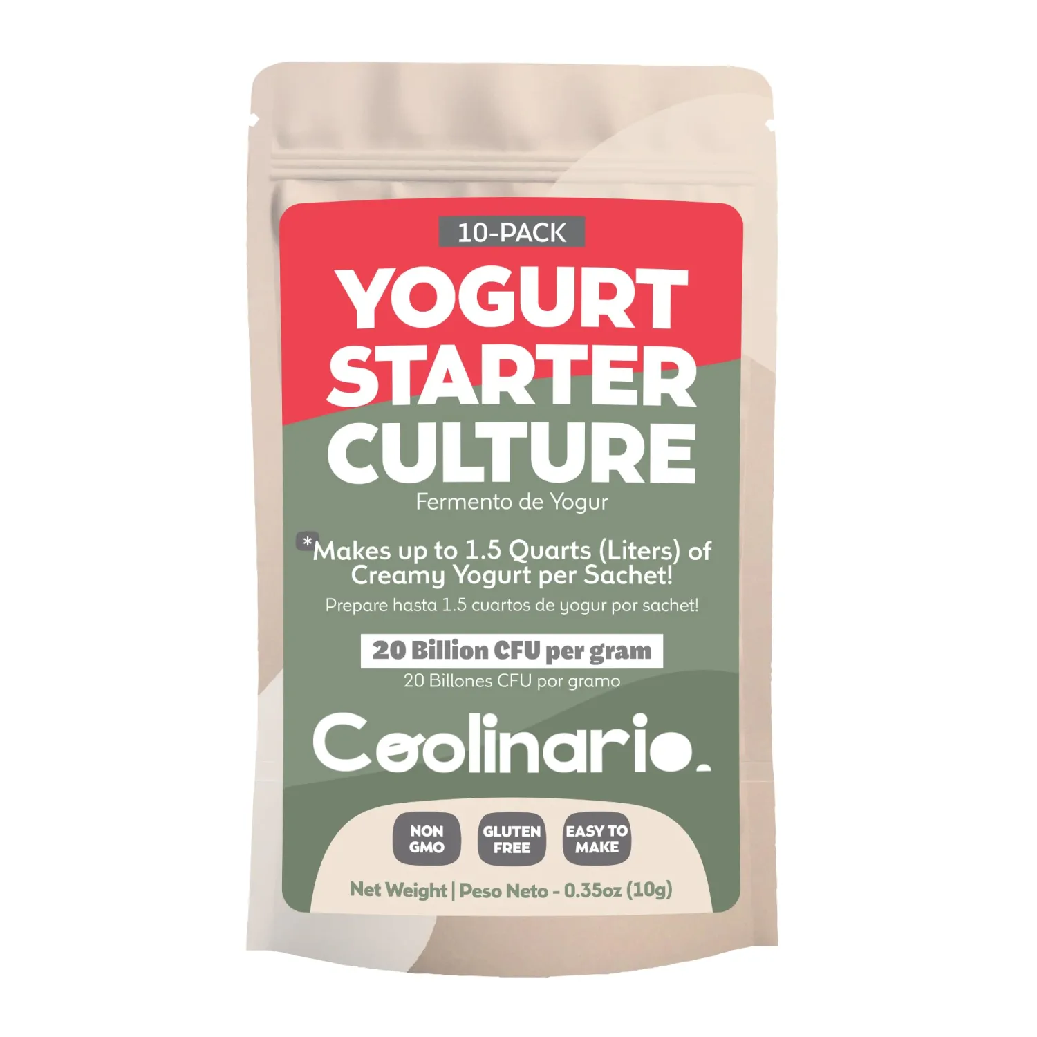 Coolinario Yogurt Starter Culture (10-Pack, 1g Sachets) Live Cultures for Homemade Yogurt | Creamy, Thick & Delicious | Regular or Greek Yogurt | Non-GMO, No Preservatives, Gluten Free, Halal & Kosher