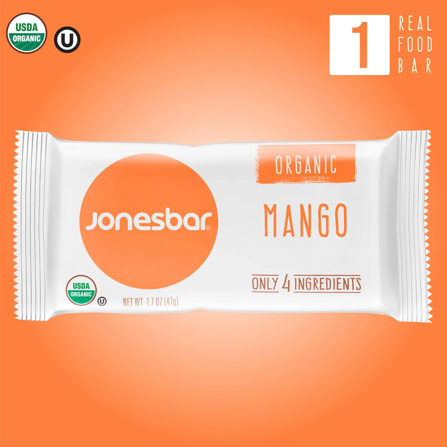 JONESBAR USDA Organic Fruit & Nut Bar, Non-GMO, Kosher, Vegan, Gluten Free, Simple Snack Bar (Mango Almond, 1 Bar (Pack of 1))