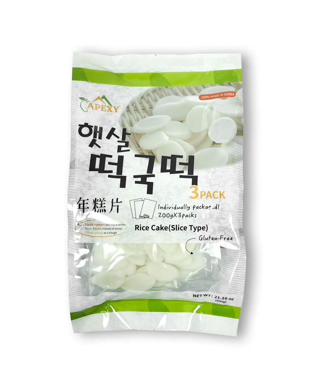 Apexy Korean Rice Cake Tteokbokkik Rice Cake, Chewy Tteok, Authentic Korean Street Food Snack, Perfect with Cheese and Ramen Noodles, No MSG, No Corn Syrup, Vegan and Gluten Free, Non-GMO 21.16 oz