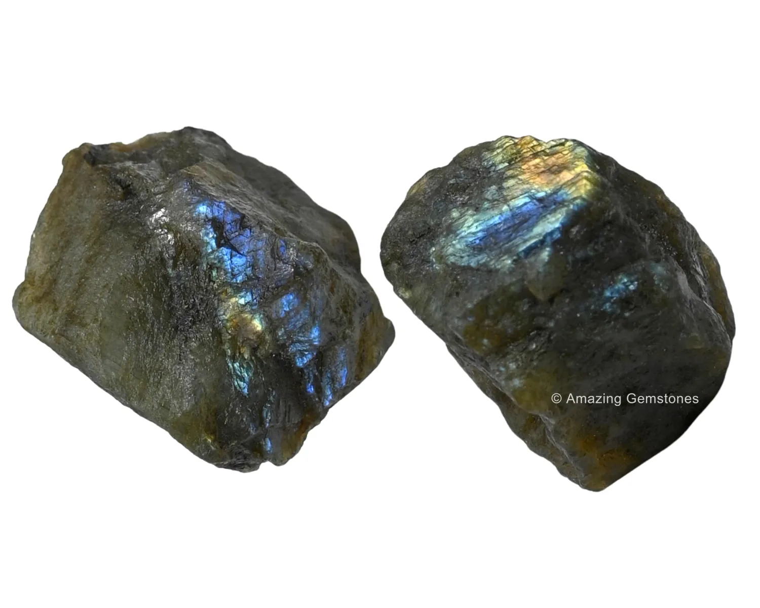 2 Pieces Labradorite Raw Crystals and Healing Stones, Natural Rocks for Tumbling and DIY Raw Stones and Crystals