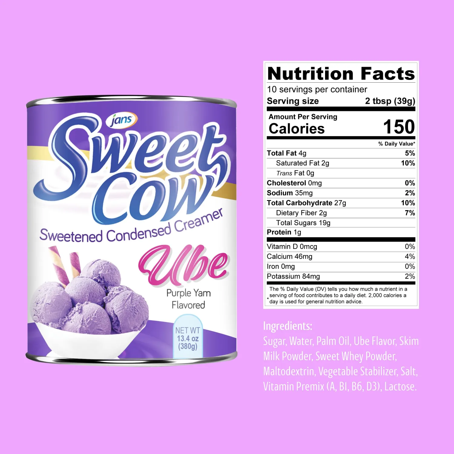 Ube Condensed Milk, 13.40 oz (Pack of 1) | Jans Sweet Cow Sweetened Condensed Creamer