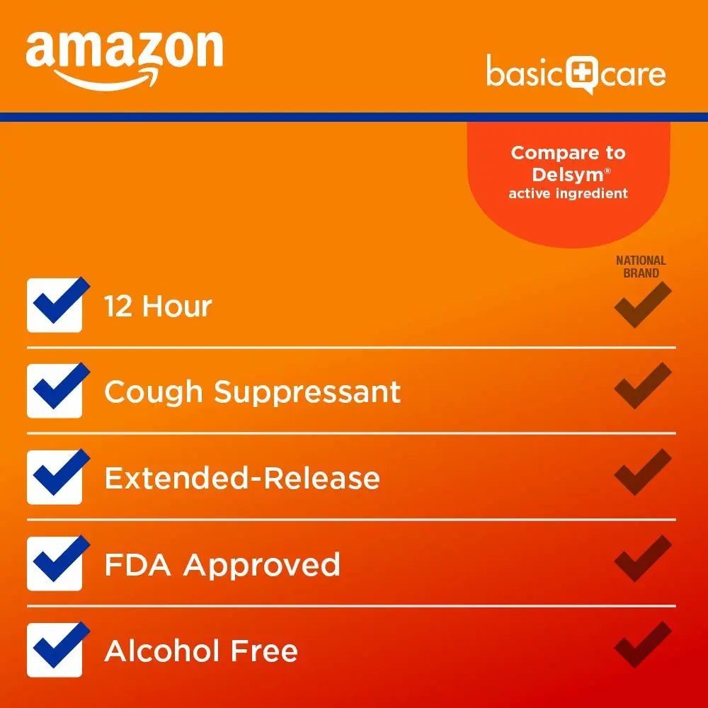 Amazon Basic Care 12 Hour Cough DM Syrup, Extended-Release Dextromethorphan, Orange Flavor Liquid Medicine, 5 fl oz (Pack of 1)