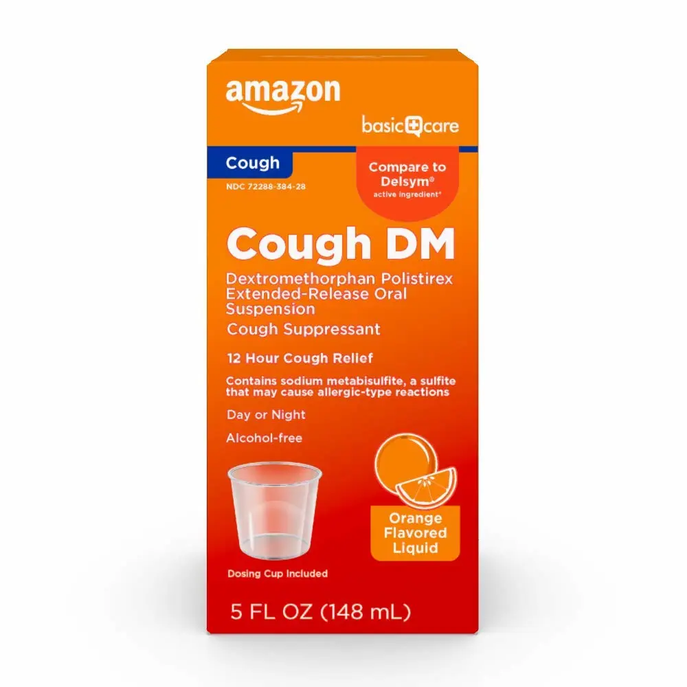 Amazon Basic Care 12 Hour Cough DM Syrup, Extended-Release Dextromethorphan, Orange Flavor Liquid Medicine, 5 fl oz (Pack of 1)