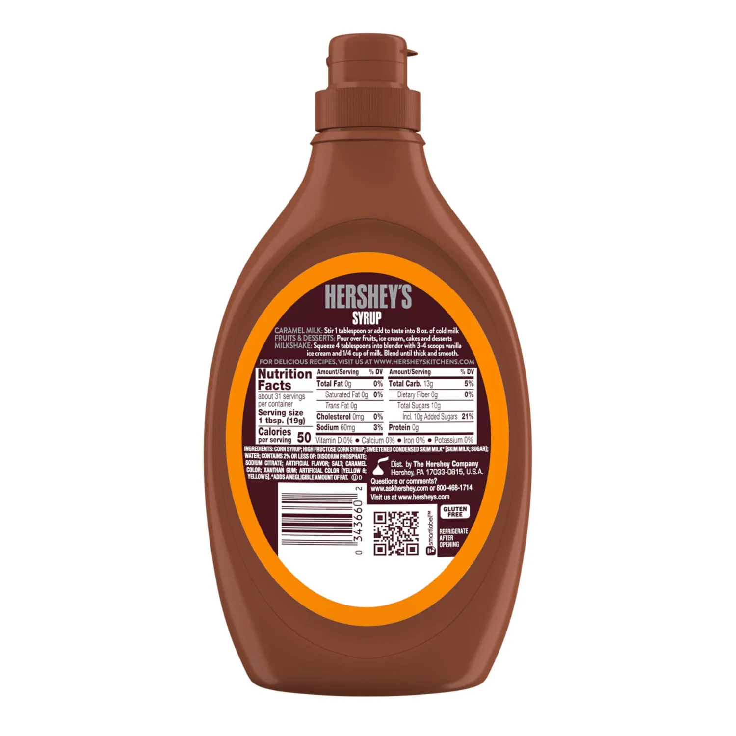 HERSHEY'S Caramel Flavored Syrup Bottle, 22 oz