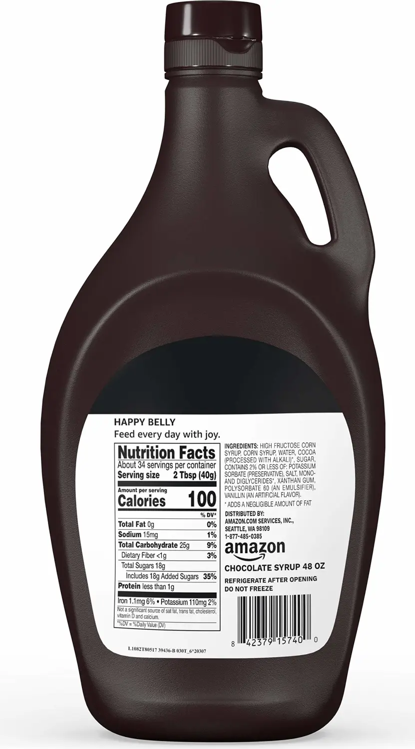 Amazon Brand - Happy Belly Chocolate Syrup, 48 oz, 3 Pound (Pack of 2)