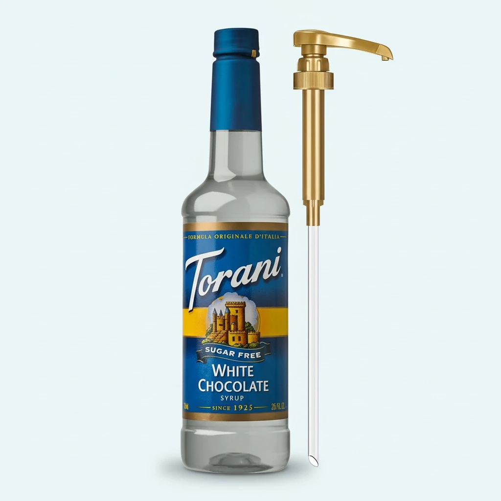 Torani Sugar Free Coffee Syrup, White Chocolate Flavored Syrup for Drinks, Zero Calorie, Pump Included, 25.4 Fl Oz