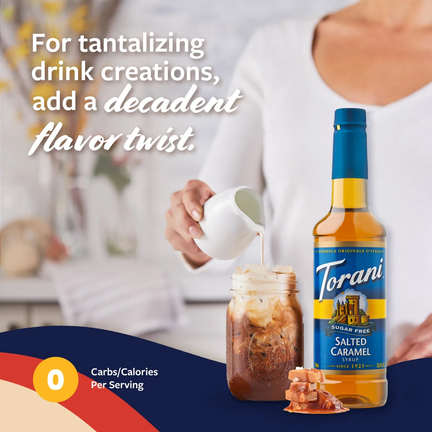 Torani Sugar Free Coffee Syrup, Salted Caramel Flavored Syrup for Drinks, Zero Calorie, Pump Included, 25.4 Fl Oz