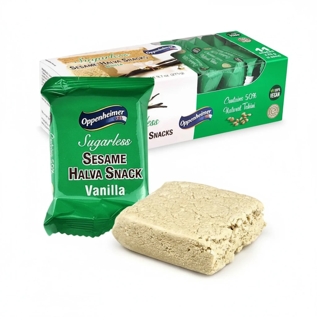 Sugarless Sesame Halva Snacks Vanilla Flavors - Delicious Sweet Israeli Mini Snacks Sesame Tahini Bars for Melt-in-Your Mouth Delight, Perfect Halvah for Any Occasion - Vegan, Kosher - 11 Pack, 9.7 Oz