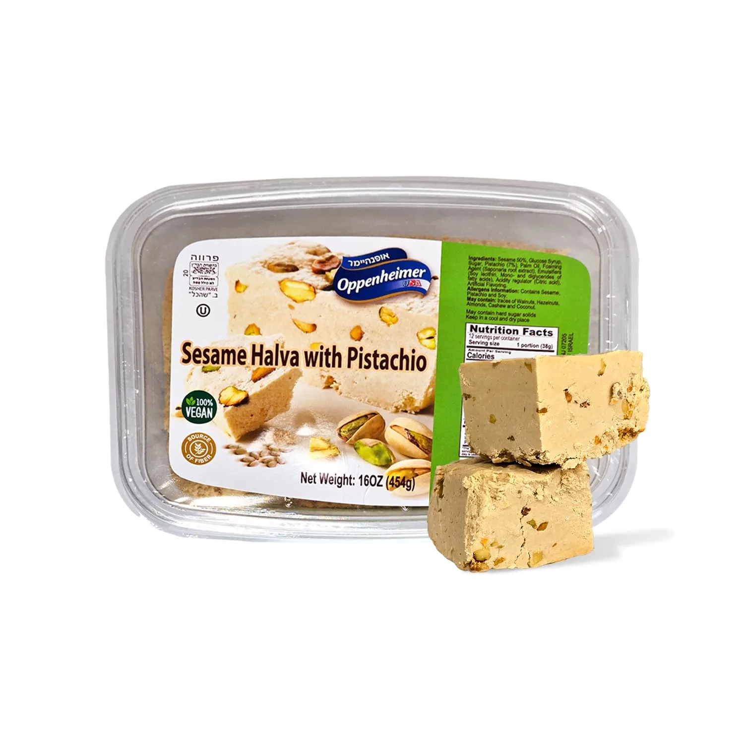 Sesame Halva with Pistachio – Delicious Sweet Israeli Snacks Sesame Tahini Treat Bars for Melt-in-Your Mouth Delight – Perfect Halva Pistachio for Any Occasion – Vegan, Kosher – 16OZ (454g)
