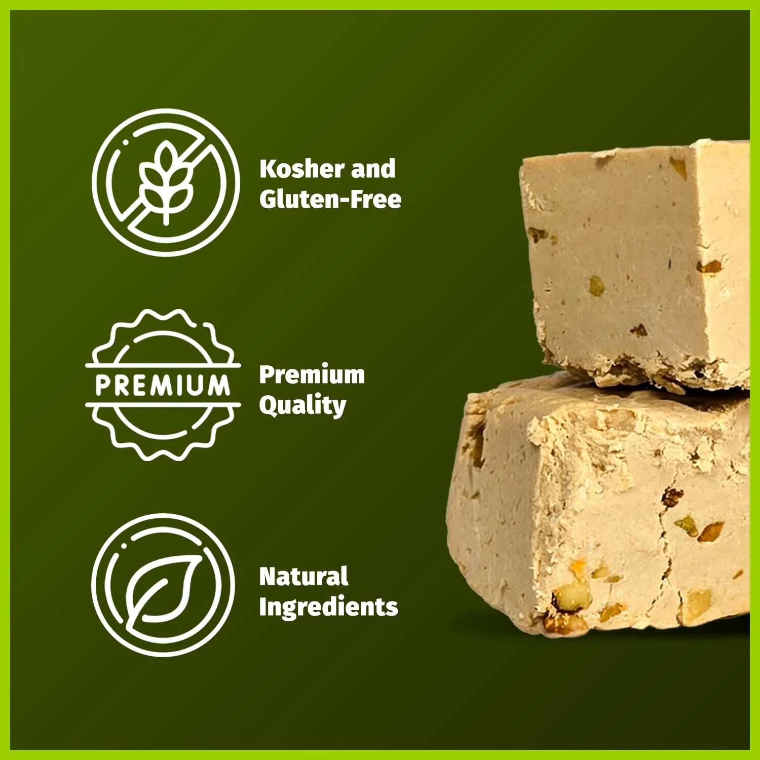 Sesame Halva with Pistachio – Delicious Sweet Israeli Snacks Sesame Tahini Treat Bars for Melt-in-Your Mouth Delight – Perfect Halva Pistachio for Any Occasion – Vegan, Kosher – 16OZ (454g)