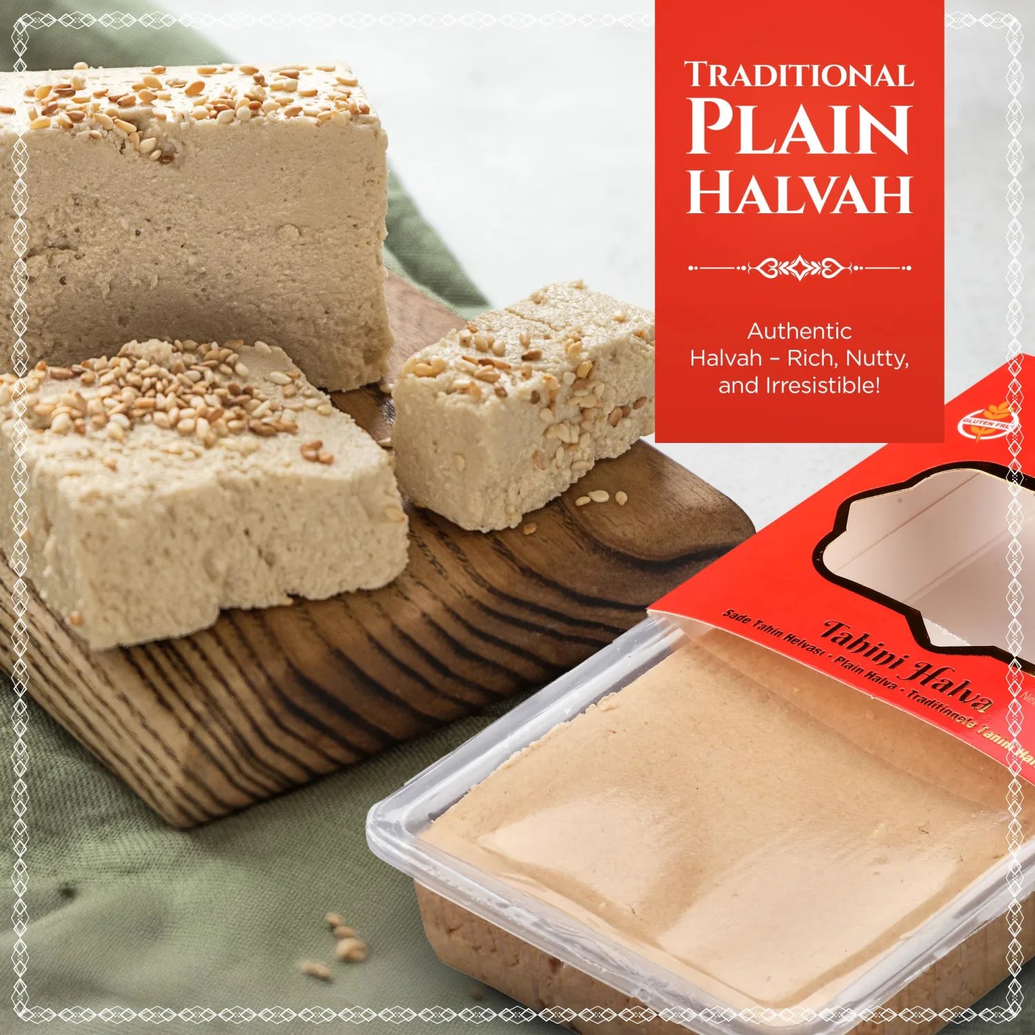 Abdurrahman Tatlıcı Halvah, 10.6oz, Turkish Halva, Tahini Halva, Plain Halva Candy, Traditional Sesame Halvah Dessert, Vegan, Gluten Free Halva, Non-GMO, Halwa, Halawa