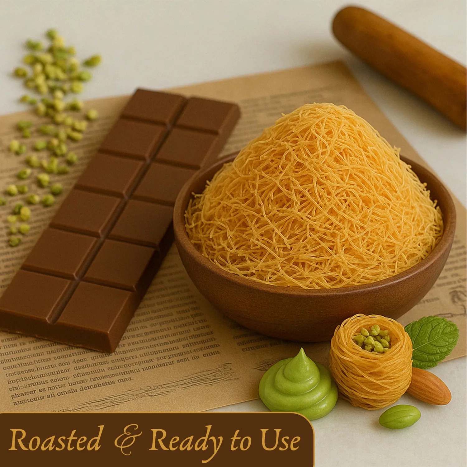 Sarah's Candy Factory Premium 250 gr Roasted & Shredded Kadayif (Kataifi) Fillo Dough, Crunchy Kadayif Pastry Dough, Baked Ready to Use for Dubai Chocolate, 8.8 Oz in a Box