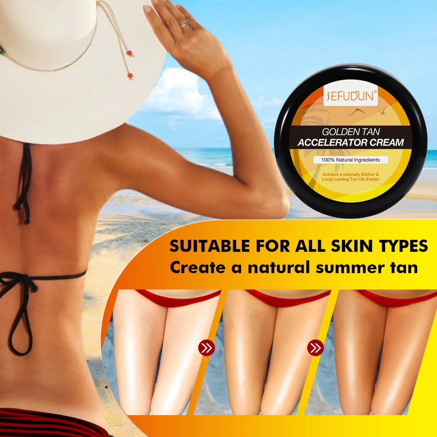 Tan Accelerator Cream 3.52 Fl Oz -Outdoor Sun or Indoor Tanning Oil or Tanning Bed Lotion, Best Tanning Lotion to Get Dark Fast, 100% Natural Tan accelerator for Deep, Long-Lasting Glow