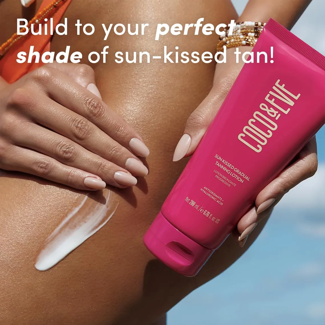 Coco & Eve Sun-kissed Gradual Tanning Lotion - Natural Sunless Moisturizing Tanner with 72H Hydration & Streak-Free, Buildable Glow. Skincare-Infused with Antioxidants and Hyaluronic Acid (6.76 fl oz)