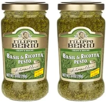 Filippo Berio Pesto, Basil & Ricotta, 6.7 Ounce Glass Jar (Pack of 2)