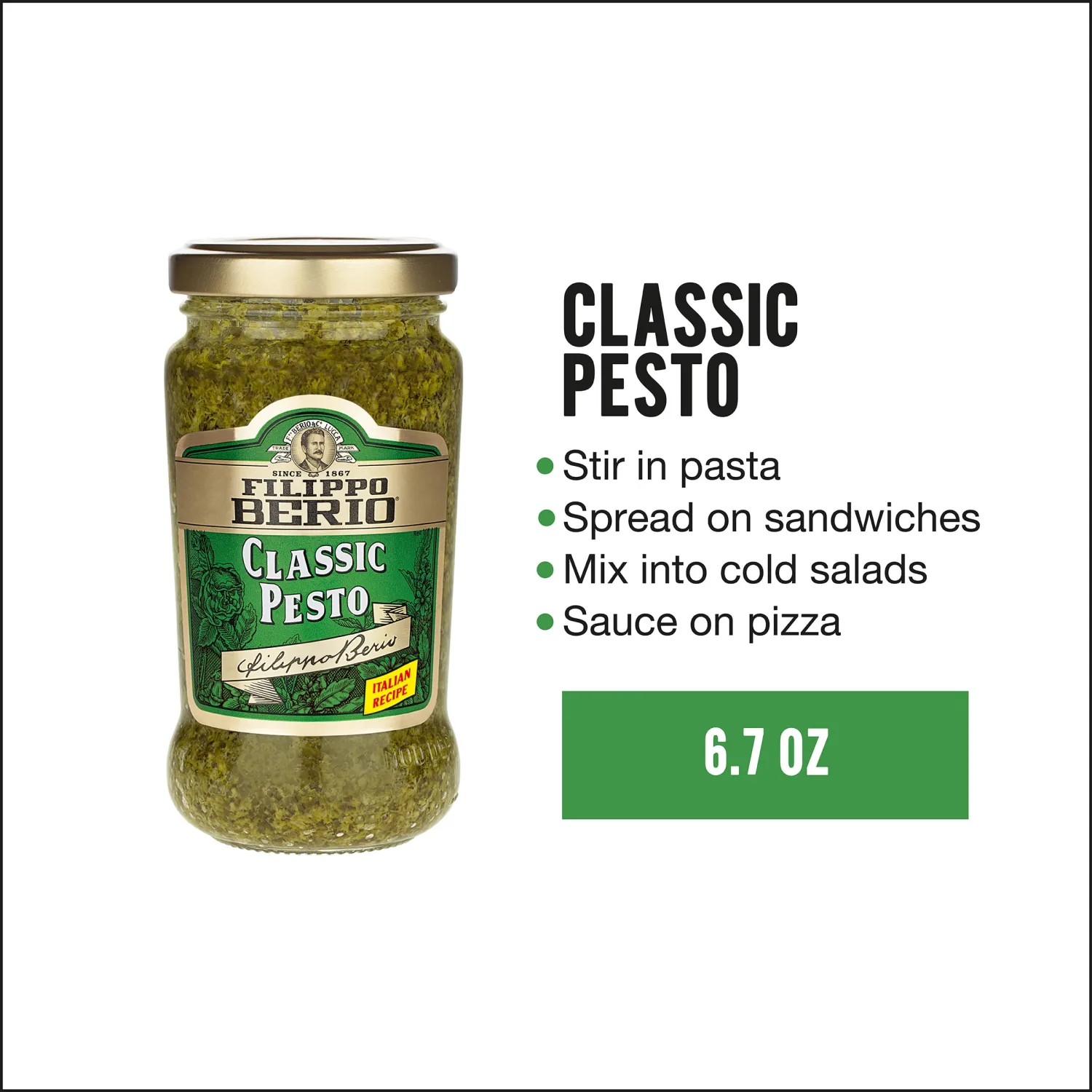 Filippo Berio Pesto, Classic Basil, 6.7 Ounce Glass Jar