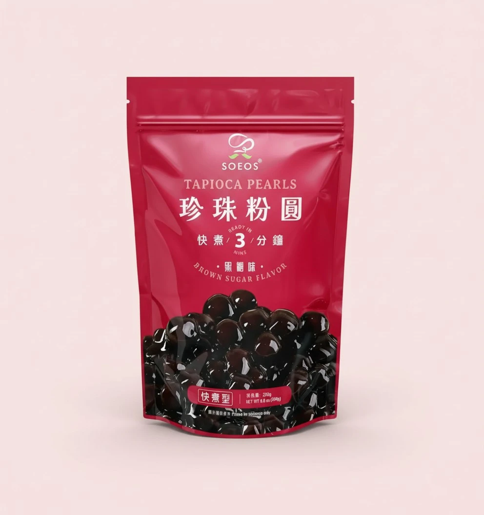 Soeos Boba Pearls, Black Tapioca Pearls 8.8 oz(Pack of 4), Black Sugar Flavor Boba Pearls for Bubble Tea, Smoothies & Desserts – Sweet, Chewy, and Ready to Cook