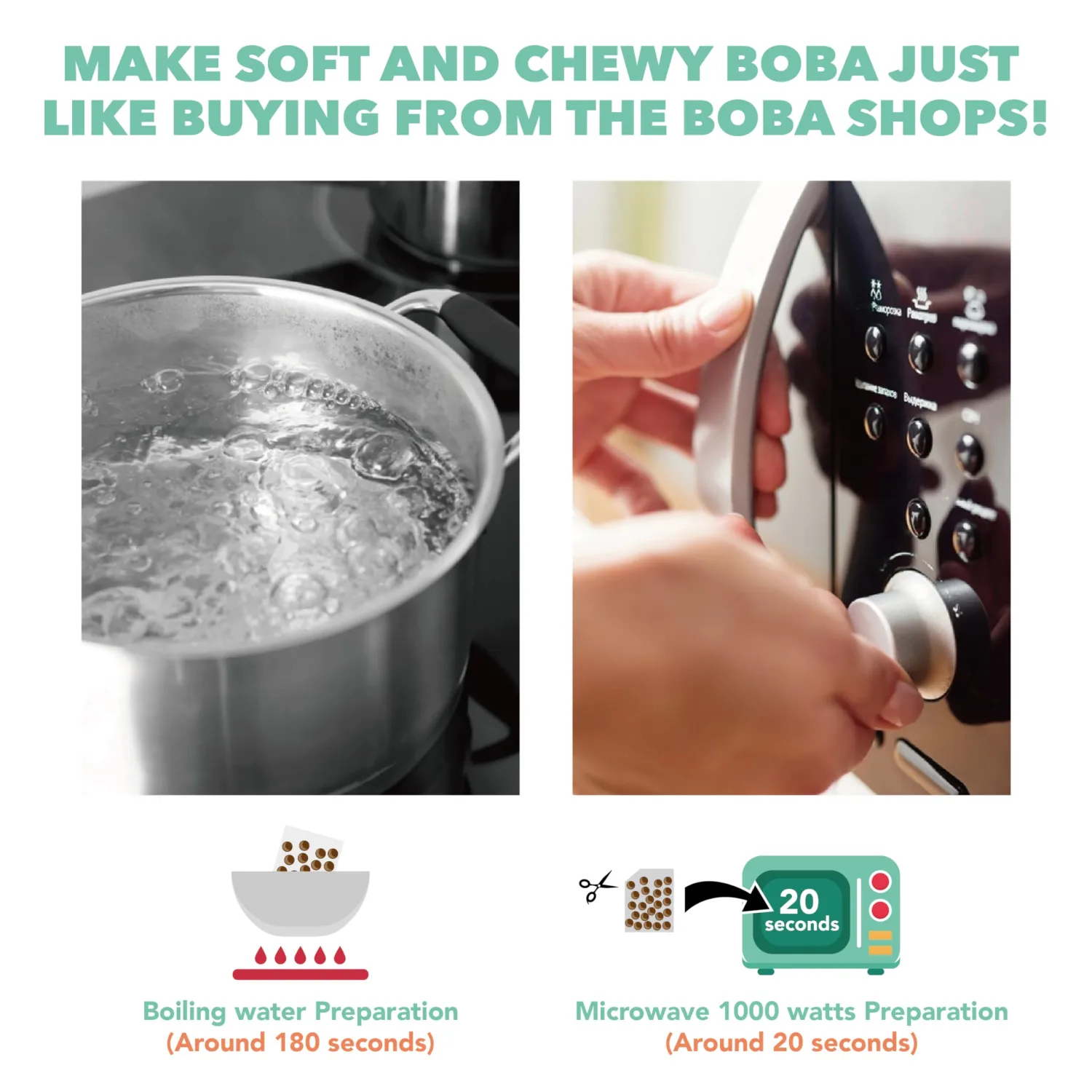 J WAY BOBA Authentic Instant Tapioca Boba Pearls for Milk Tea, Smoothies and Desserts, Brown Sugar Flavor (Ready in Just 20 Seconds) - 4 Servings