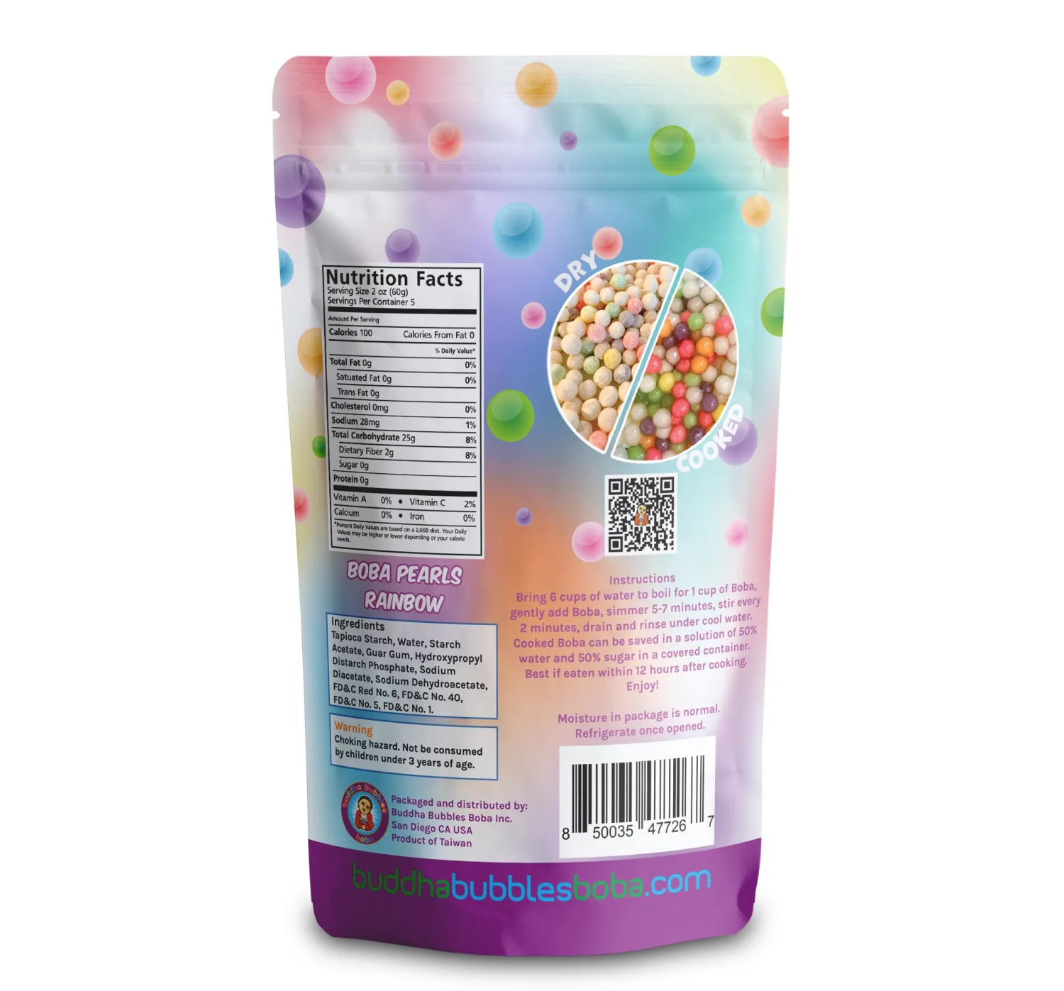 Premium TARO Boba Tea Real Tapioca Pearls Ready in 3 Minutes by Buddha Bubbles Boba (Rainbow)