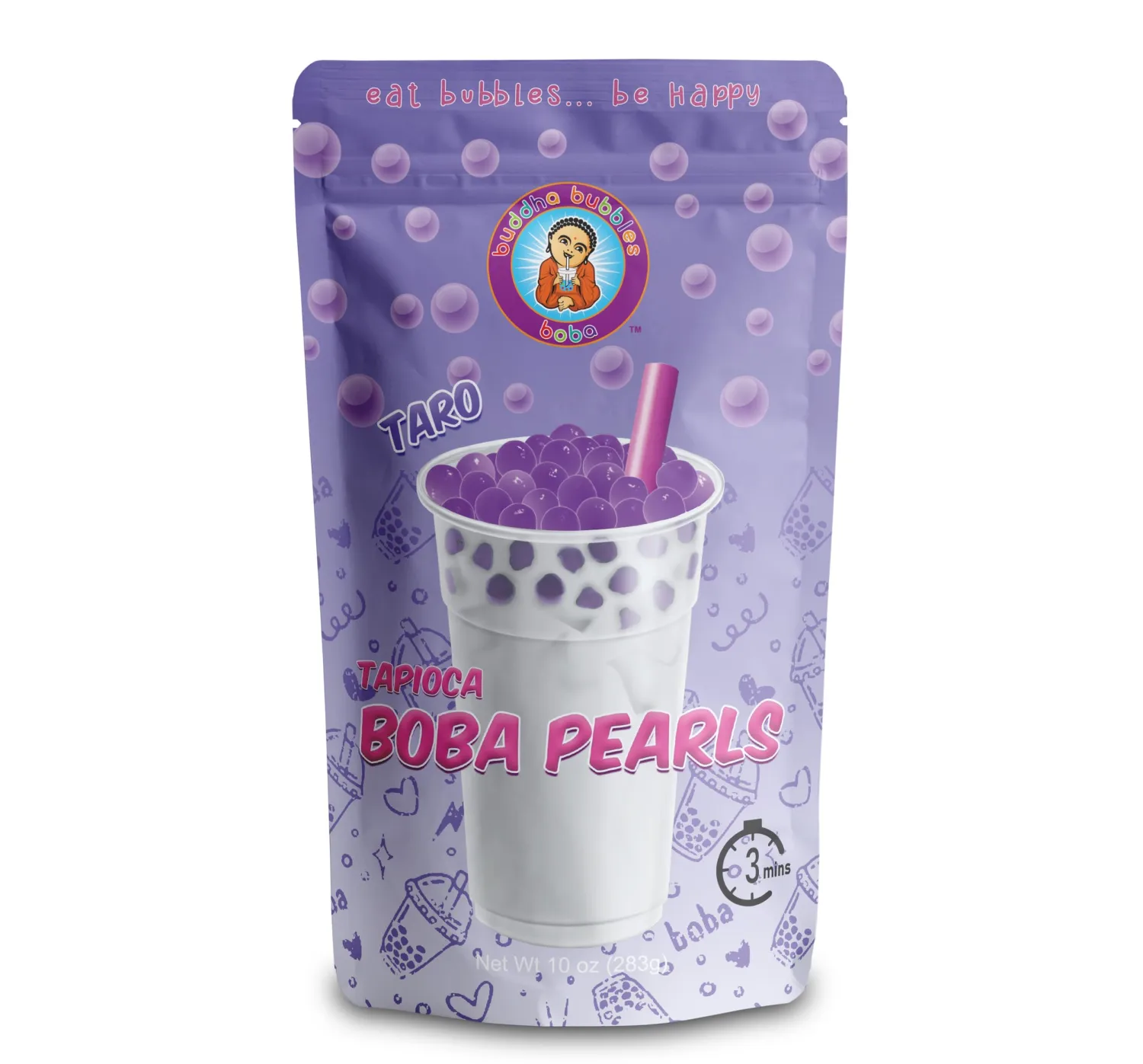 Premium TARO Boba Tea Real Tapioca Pearls Ready in 3 Minutes by Buddha Bubbles Boba