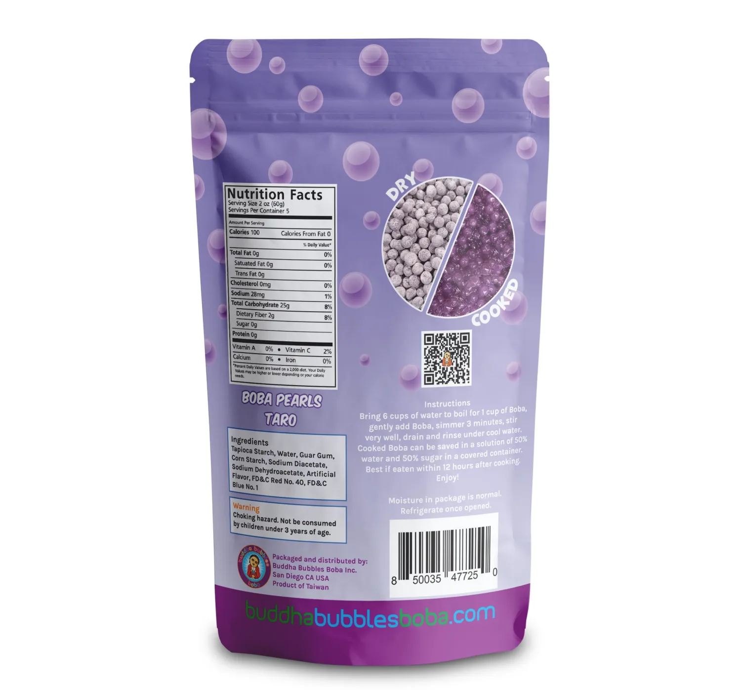 Premium TARO Boba Tea Real Tapioca Pearls Ready in 3 Minutes by Buddha Bubbles Boba