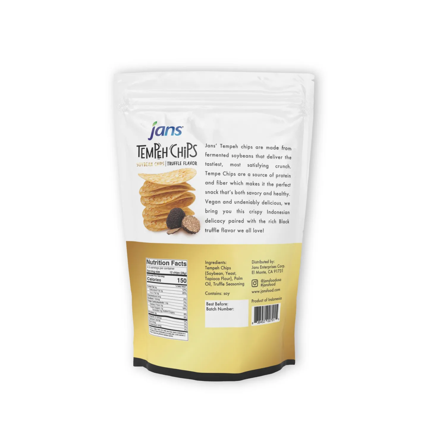 Jans Tempeh Chips | Fermented Soy Bean with Black Truffle | A Traditional Indonesian Snack, Exotic Fusion, Taste the Authenticity | 4.4 OZ (Pack of 1)
