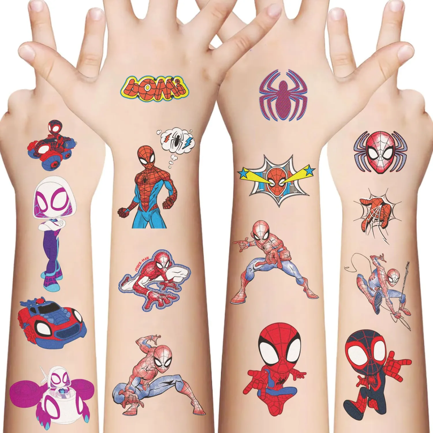 10 Sheets Spiderman Temporary Tattoos for Kids, Birthday Party Favors, Cartoon Decoration Sticker Gifts for Girl Boys Home Activity Class Prizes Carnival Christmas Rewards
