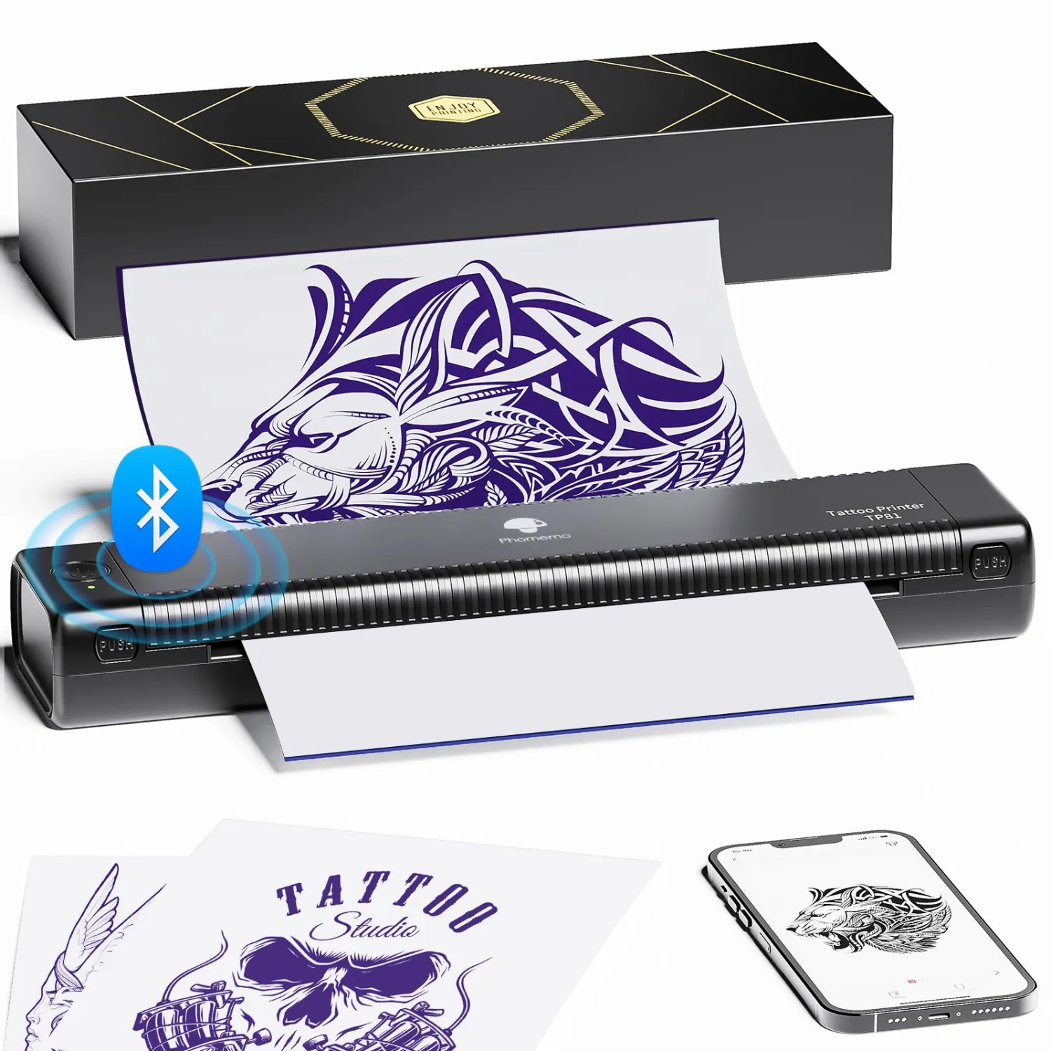 Phomemo TP81 Ultra Wireless Tattoo Stencil Printer, Upgraded Tattoo Machines Printer with 10pcs Transfer Paper, Tattoo Printer for Tattoo Artists & Beginners, Compatible with Tablet,Smartphone & PC