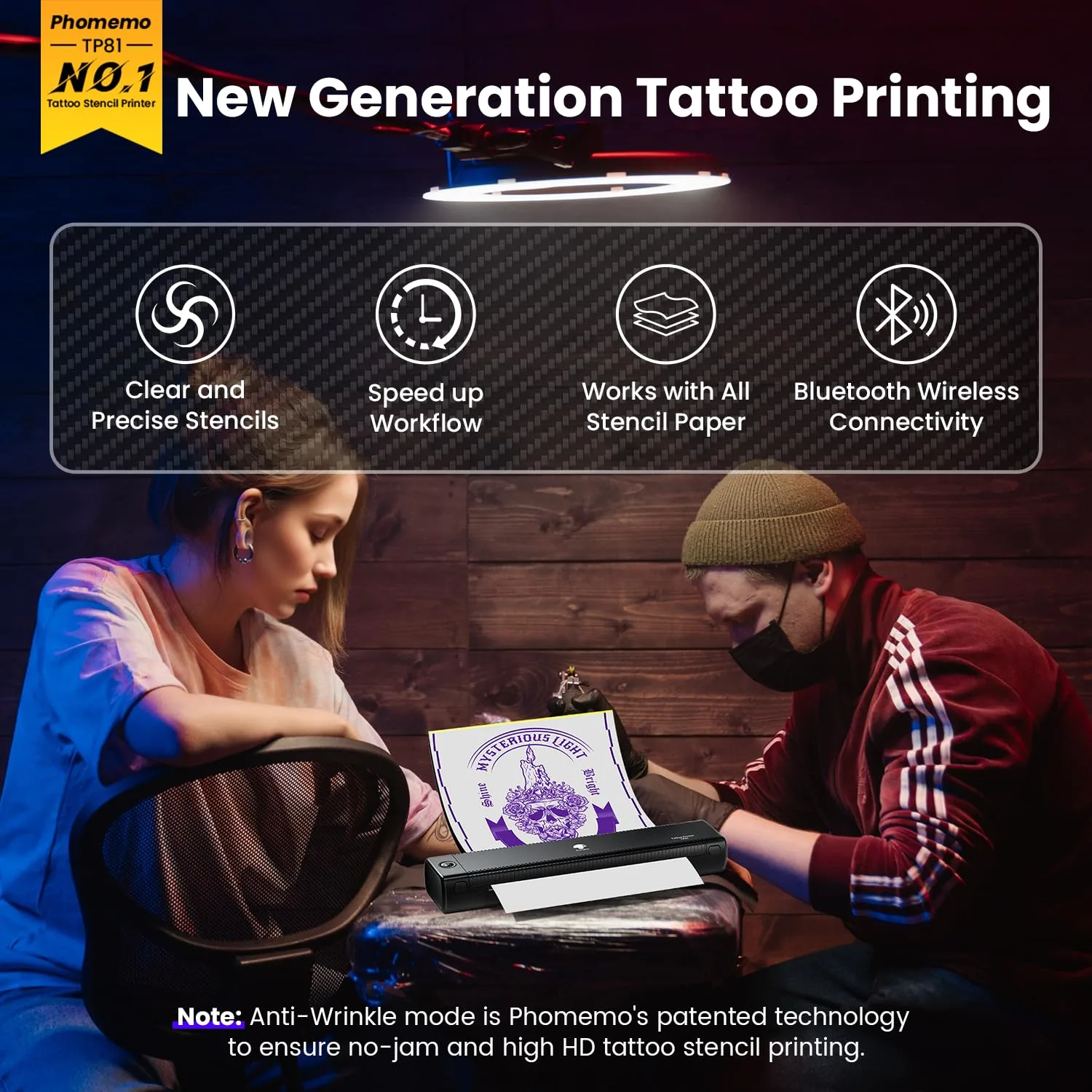 Phomemo TP81 Ultra Wireless Tattoo Stencil Printer, Upgraded Tattoo Machines Printer with 10pcs Transfer Paper, Tattoo Printer for Tattoo Artists & Beginners, Compatible with Tablet,Smartphone & PC