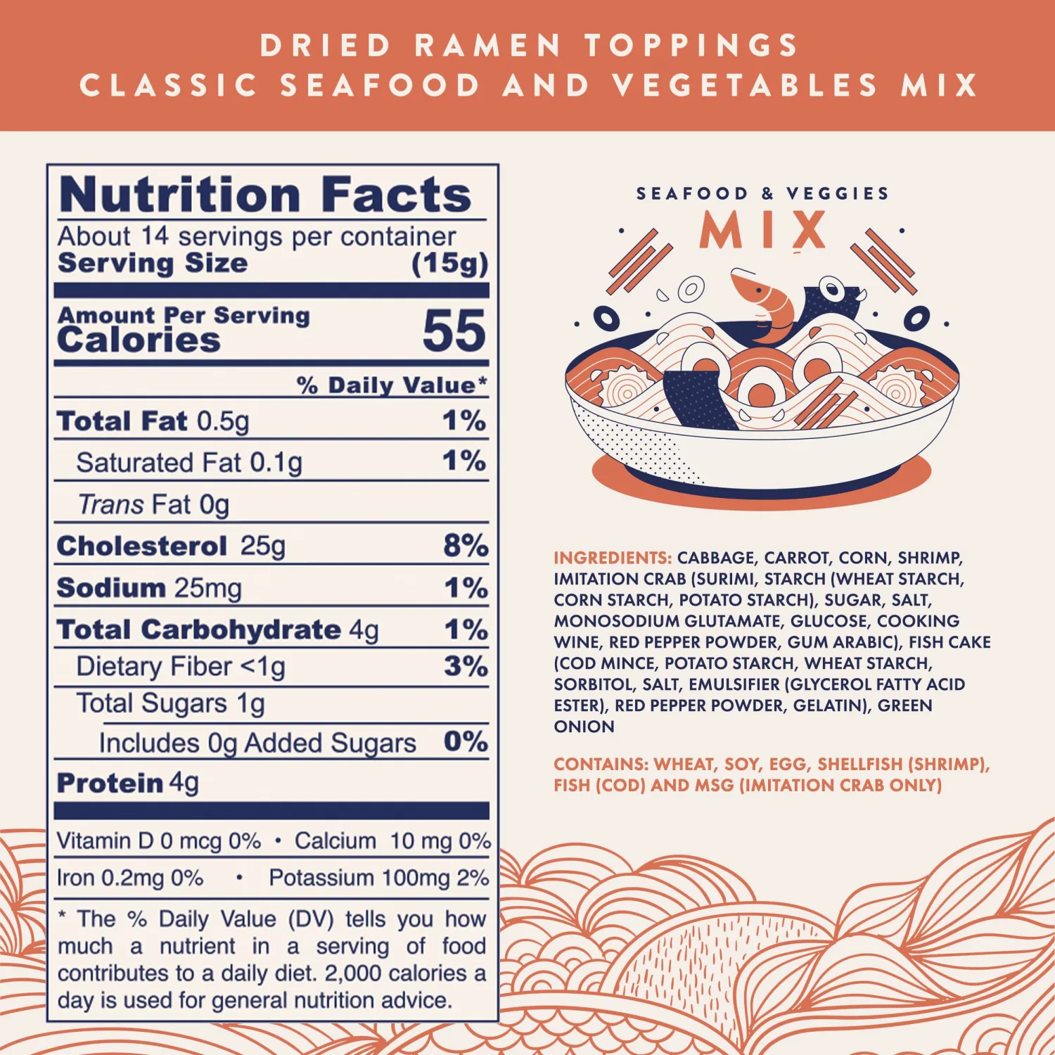 Ramen Eats Classic Seafood Mix with Dried Vegetables for Noodles (7.5 oz, Seafood Mix)