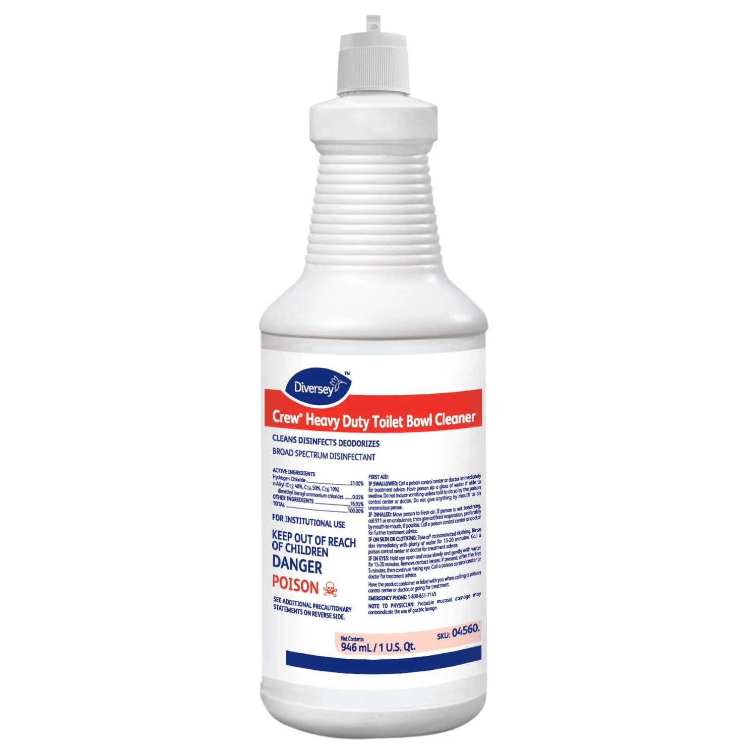 CREW 04560 Heavy Duty Toilet Bowl Cleaner & Disinfectant, 23% HCI removes Rust Stains, Lime Scale with Mint Scent, Ready-to-Use, 32-Ounce