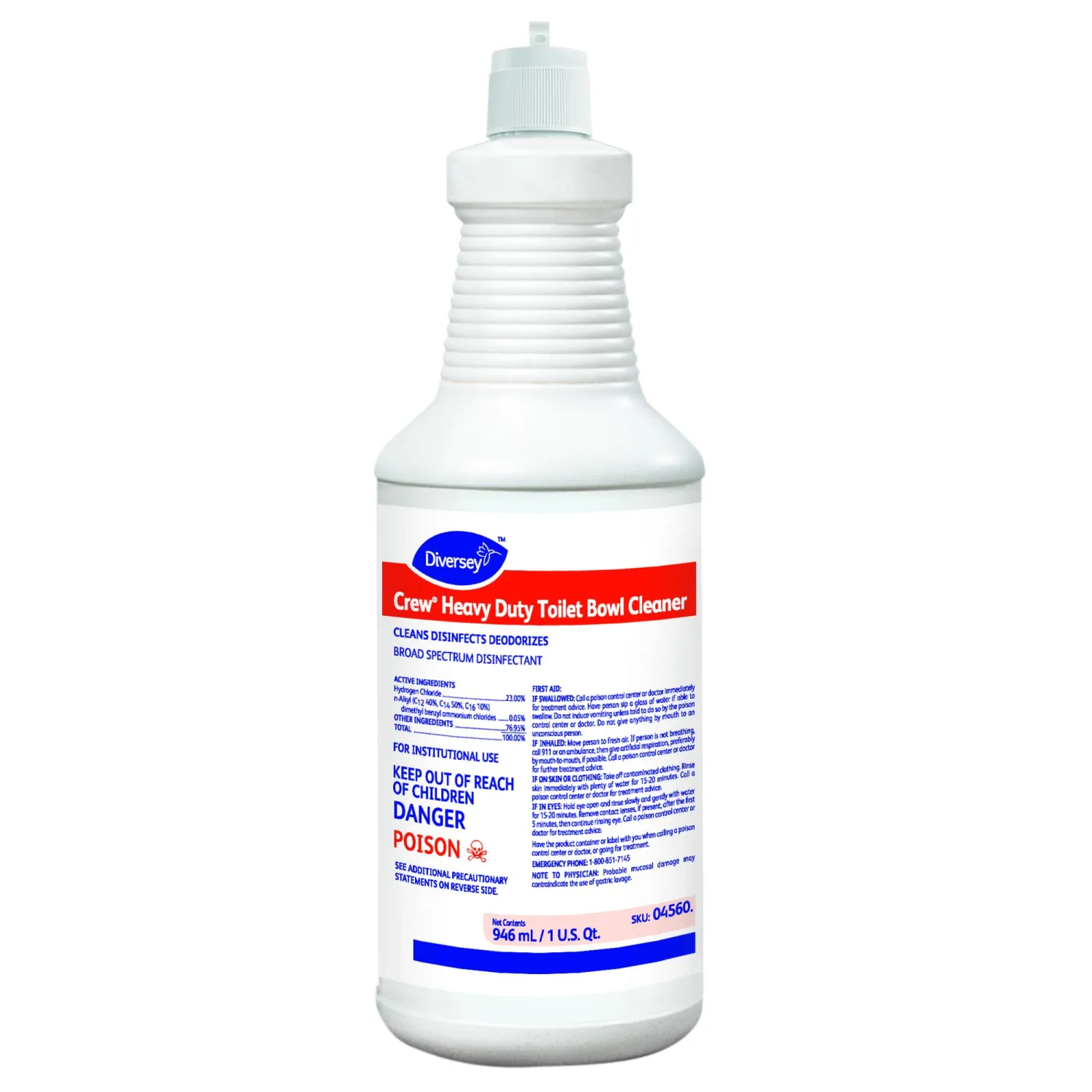 CREW 04560 Heavy Duty Toilet Bowl Cleaner & Disinfectant, 23% HCI removes Rust Stains, Lime Scale with Mint Scent, Ready-to-Use, 32-Ounce