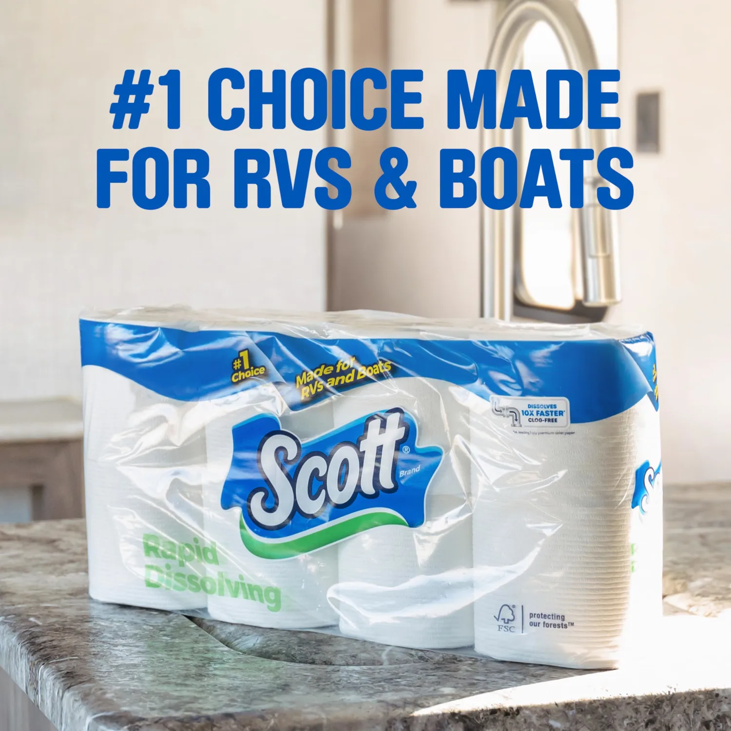 Scott Rapid-Dissolving Toilet Paper, 12 Double Rolls, Sustainable, Septic-Safe, Toilet Paper