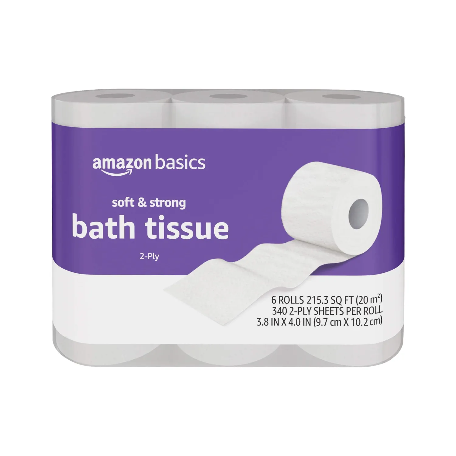 Amazon Basics Soft and Strong 2-Ply Toilet Paper, 6 Ultra Rolls = 24 Regular Rolls, Unscented, 340 Sheet (6 Rolls)