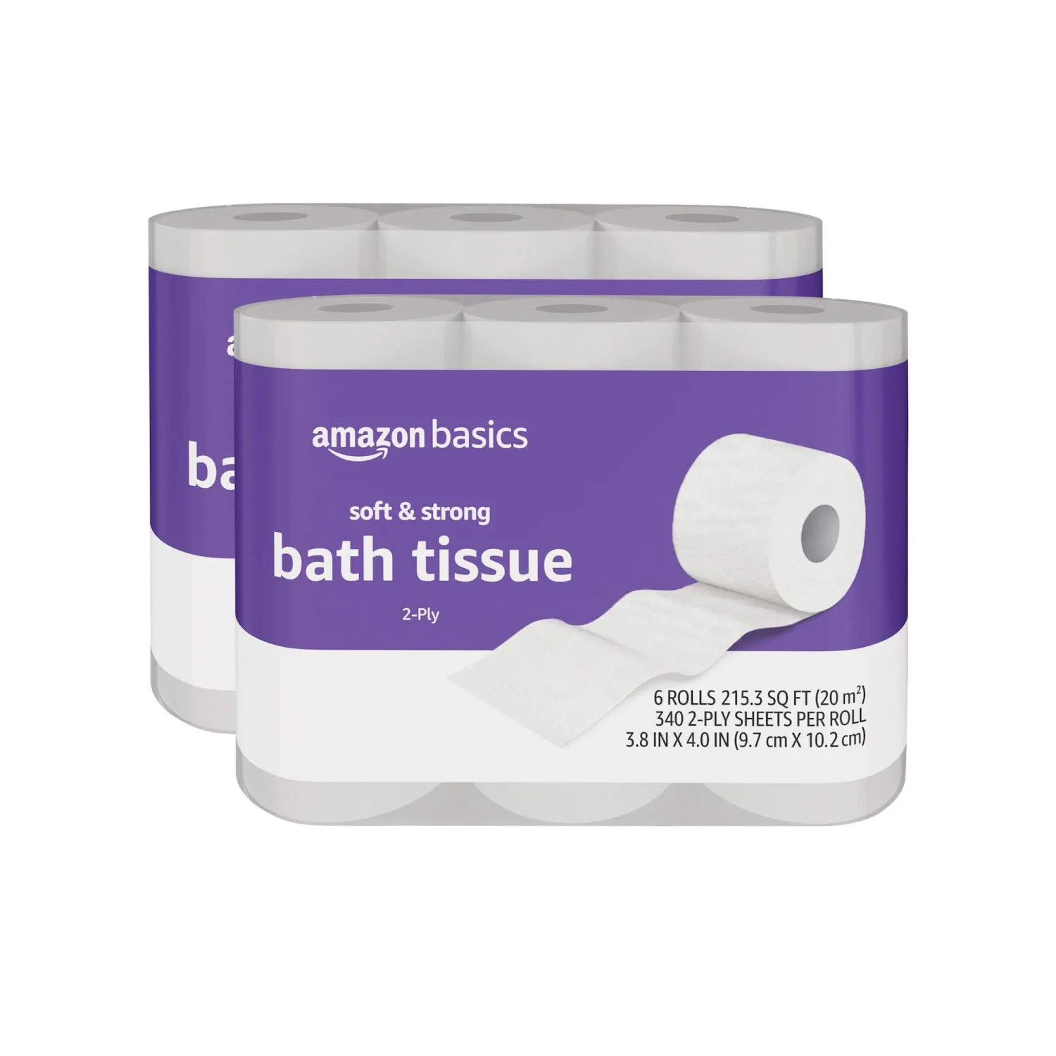 Amazon Basics Soft and Strong 2-Ply Toilet Paper, 12 Ultra Rolls = 48 Regular Rolls, Unscented, 340 Sheet (2 Packs of 6)