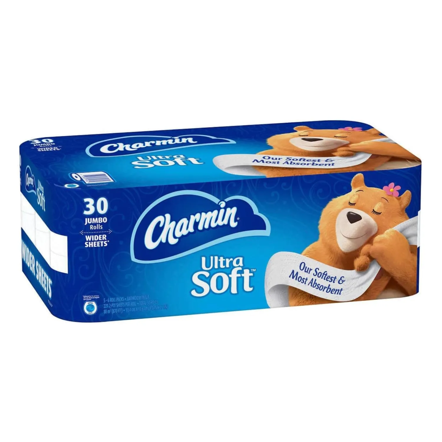 Charmin Ultra Soft Bathroom Tissue Ultra Soft 30 Jumbo Rolls. Our Softest and Most absorbent Jumbo Rolls 2-Ply 30 Rolls