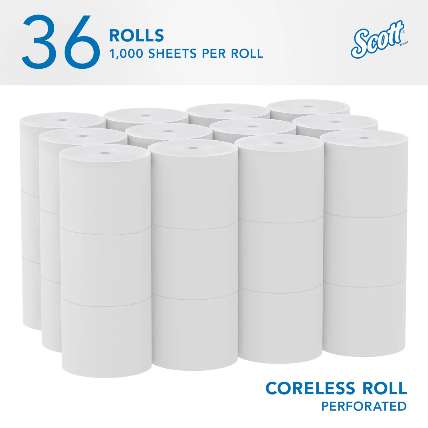 Scott® Essential Coreless High-Capacity Standard Roll Bulk Toilet Paper (04007), 2-Ply, White (1,000 Sheets/Roll, 36 Rolls/Case, 36,000 Sheets/Case)
