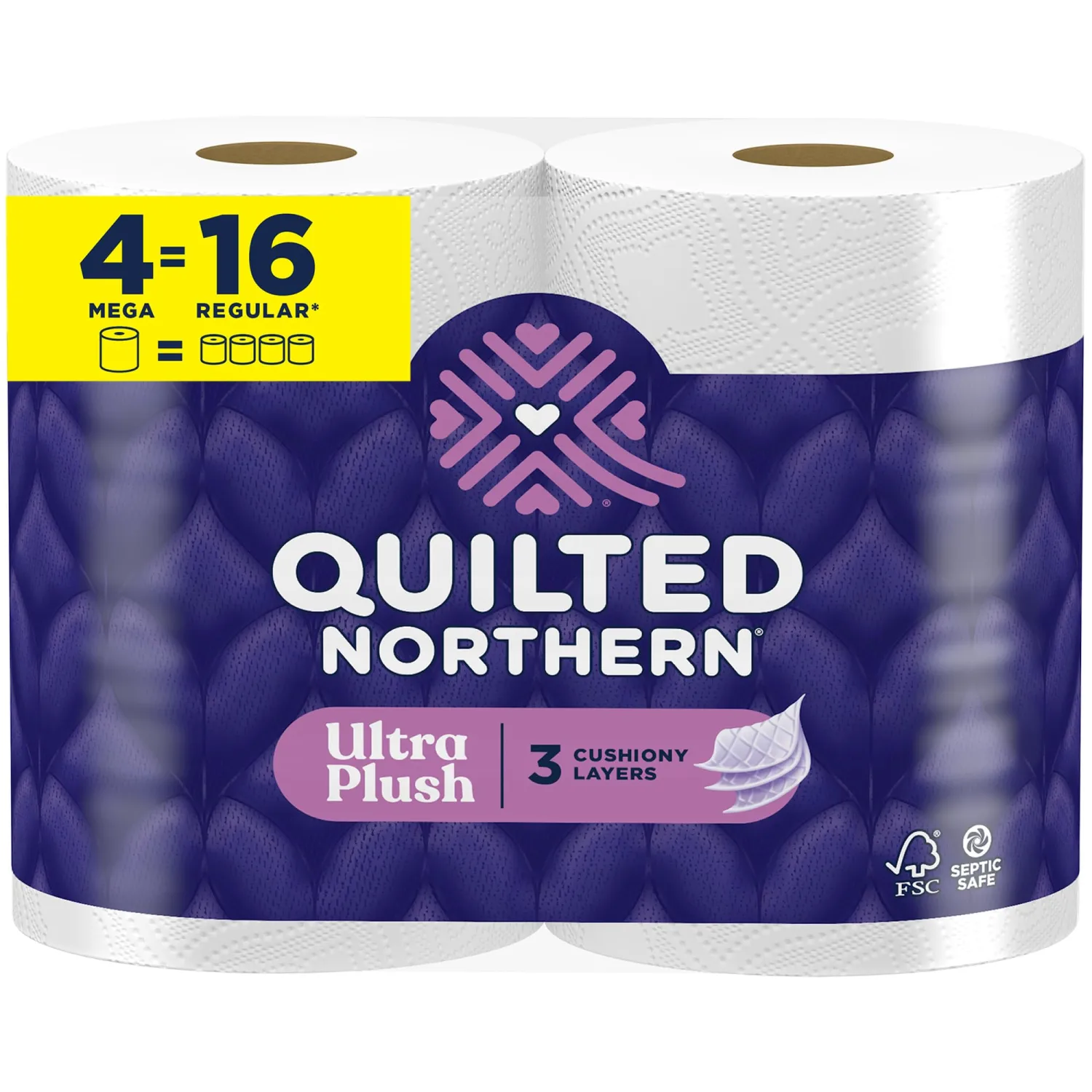Quilted Northern Ultra Plush Toilet Paper, 4 Mega Rolls = 16 Regular Rolls, 3X Thicker*, 3 Ply Soft Toilet Tissue