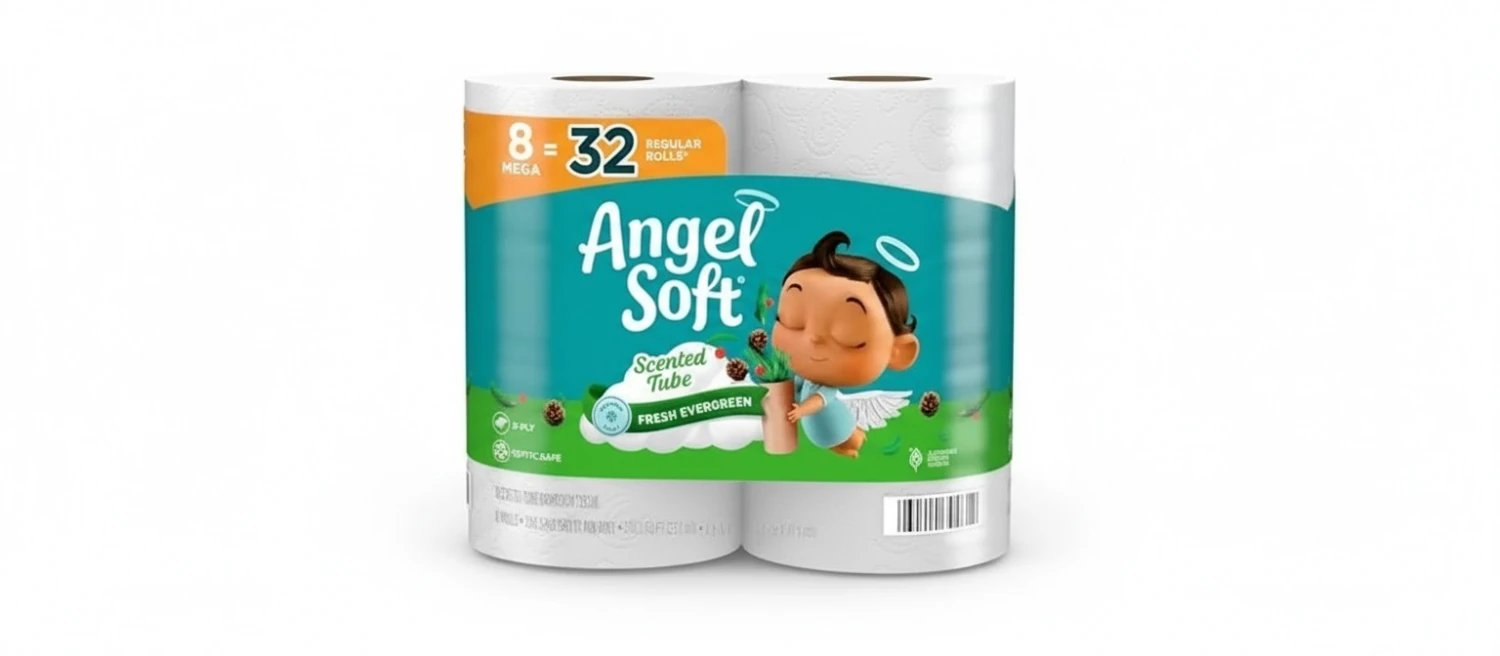 Angel Soft Toilet Paper, 8 Mega Rolls with Evergreen Scented Tube (Pack of 2)