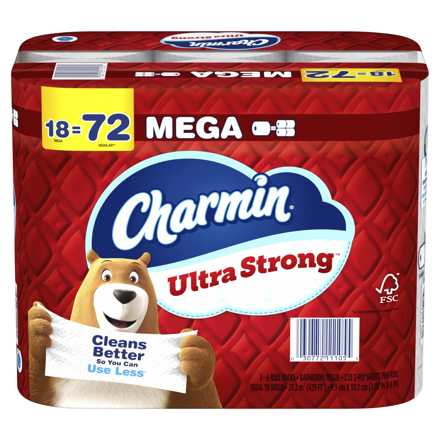Charmin Ultra Strong Toilet Paper 18 Mega Rolls, 220 Sheets Per Roll
