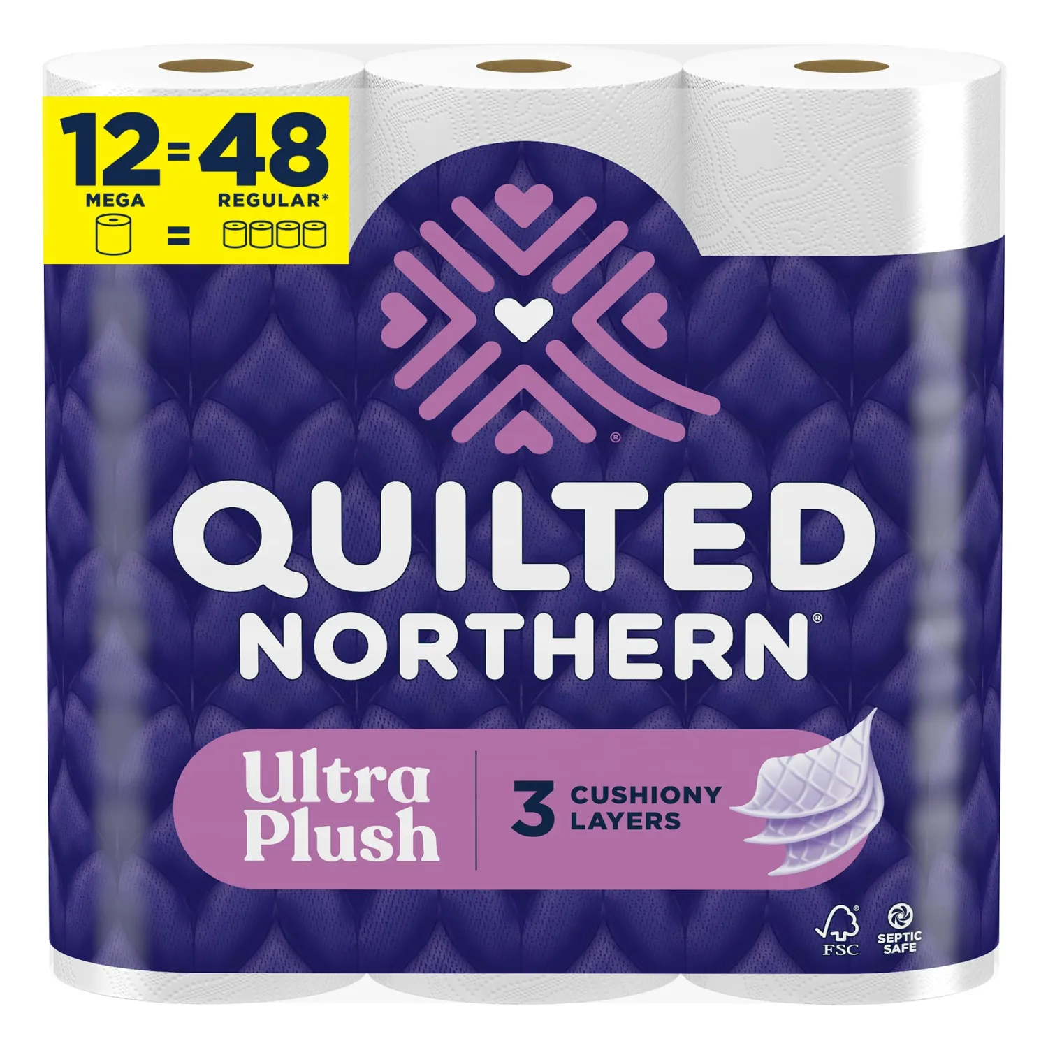 Quilted Northern Ultra Plush Toilet Paper, 12 Mega Rolls = 48 Regular Rolls, 3X Thicker*, 3 Ply Soft Toilet Tissue
